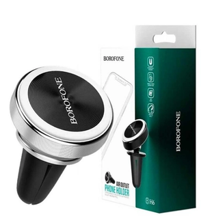 borofone-bh6s Тримач для мобільного BOROFONE BH6 Platinum metal magnetic in-car holder for air outlet Silver