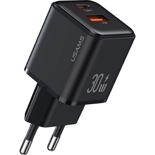 usams-cc189tc01 Мережевий зарядний пристрій Usams US-CC189 PD30W+QC3.0 A+C Dual-port Fast Charger (EU)--X-ron Series Black