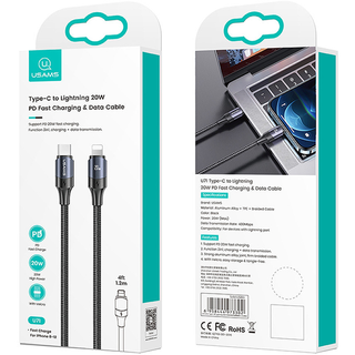 usams-sj521usb01 Кабель Usams US-SJ521 U71 Type-C to Lightning 20W PD Fast Charging & Data Cable 1.2m Black