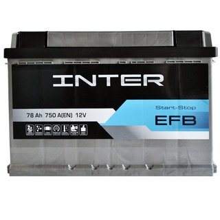 inter-78ah750ar Автомобільний акумулятор INTER EFB 78Ah(Аг) 750A R+ (L3)